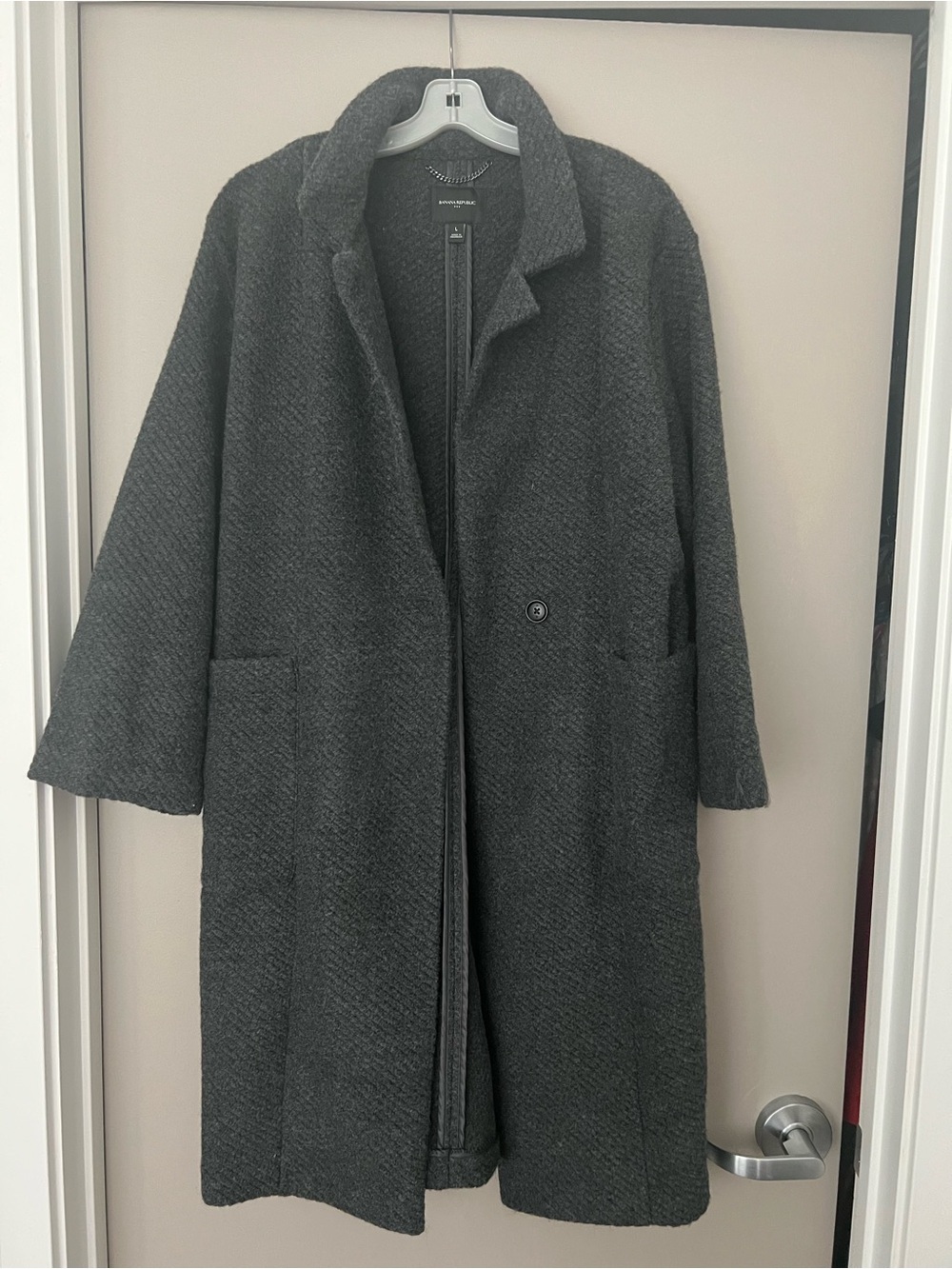 Banana Republic Dark Charcoal Gray Long Trench Coat.